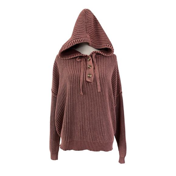 Natural Reflections Womens Rainer Acid Wash Chunky Knit Hoodie Size XL Red NWT - Picture 1 of 7